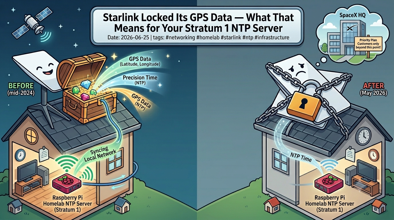 Starlink GPS lockdown before and after — Stratum 1 NTP impact